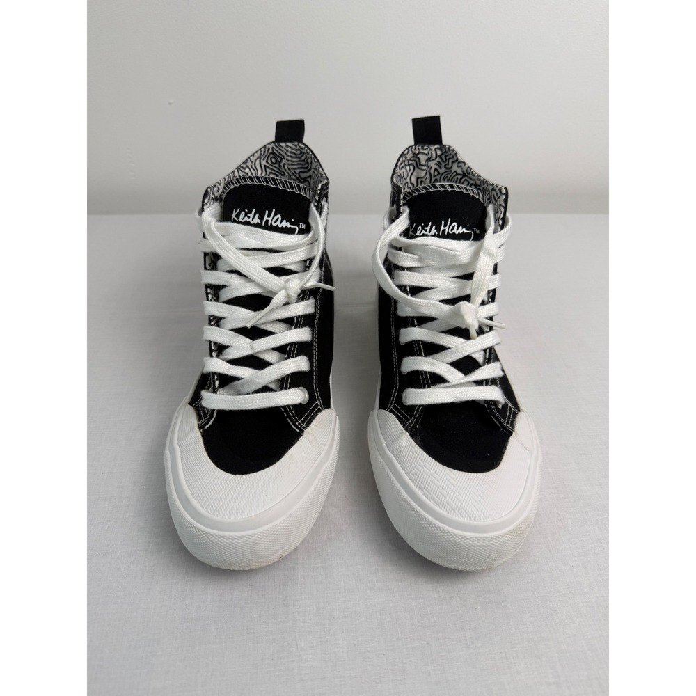 Keith Haring Heart Face High-Top Canvas Sneakers Black White Mens 7 Womens 9